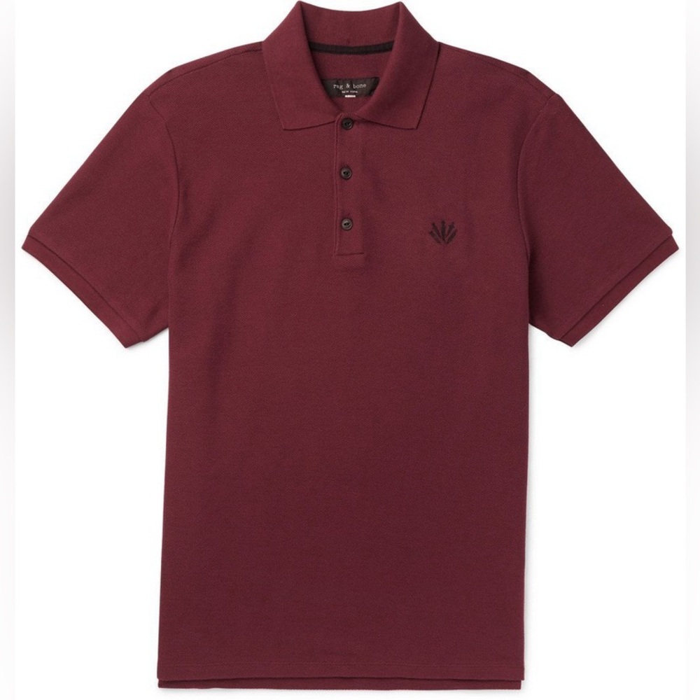Men’s Rag & Bone Cotton Pique Polo Shirt, Burgundy, Size M